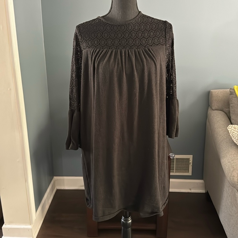 Black dress with patterned sleeves